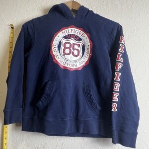 Y2K Tommy‎ Hilfiger Hoodie Sweatshirt Boys M 12-14 Blue Spellout Embroidered